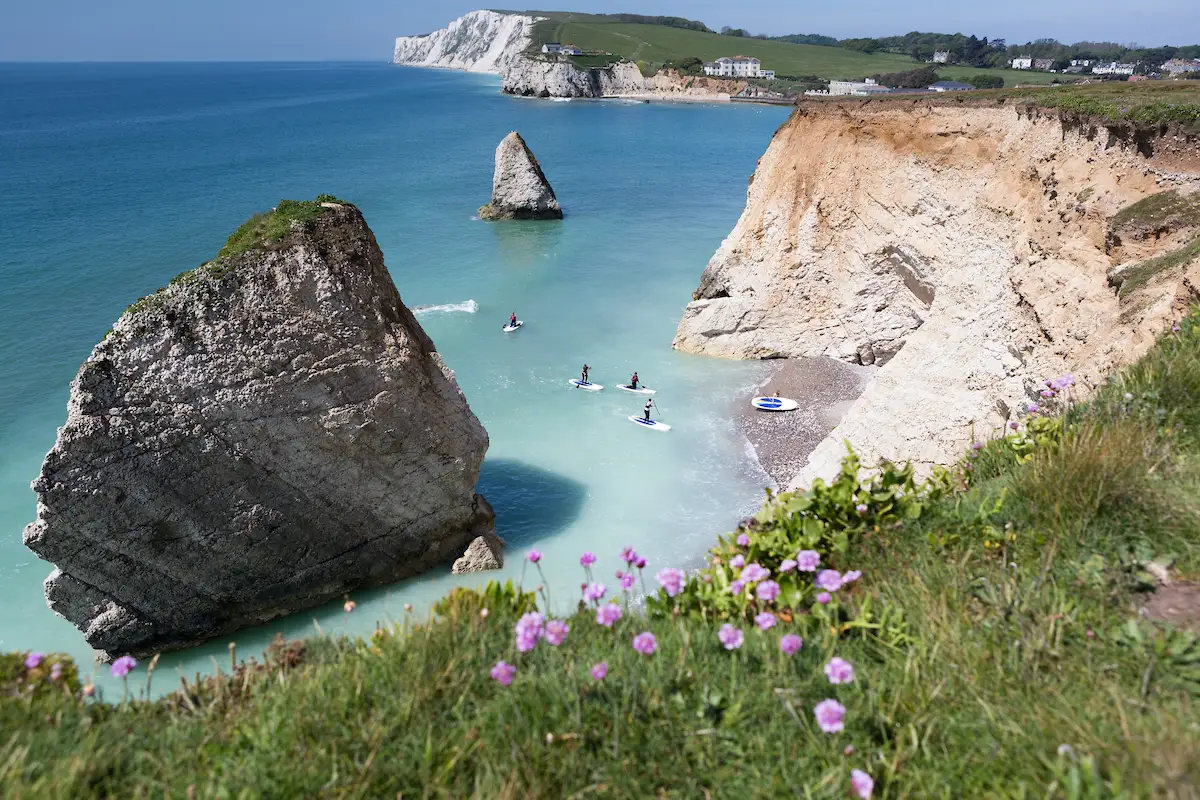 SUP-at-Freshwater-Bay SUP riders at Freshwater Bay on the Isle of Wight